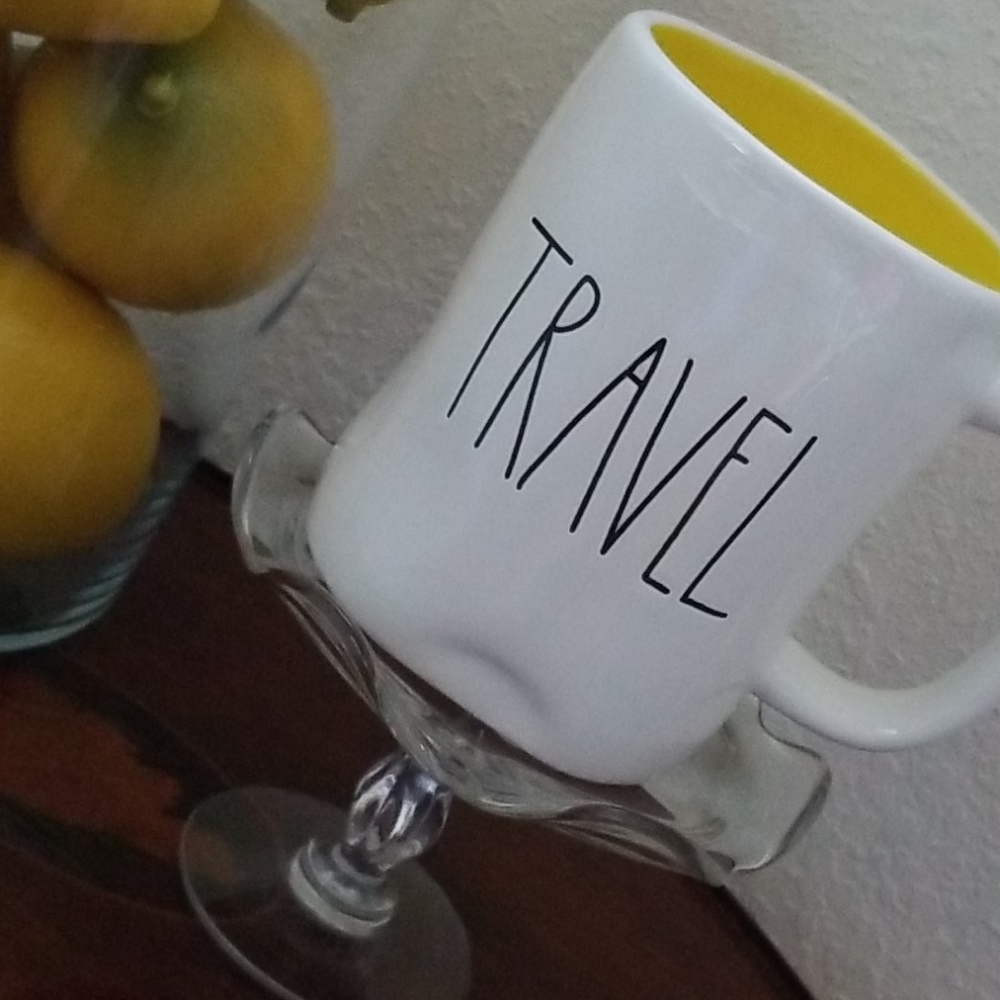 Rae Dunn Travel Coffee Mug yellow inside